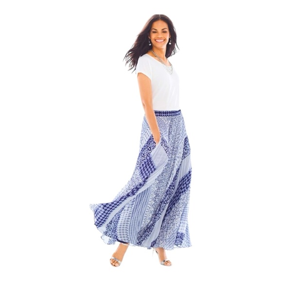Chico's Dresses & Skirts - Chicos Navy Blue White Pleated Geo Maxi Skirt Full Size 3 Women’s XL